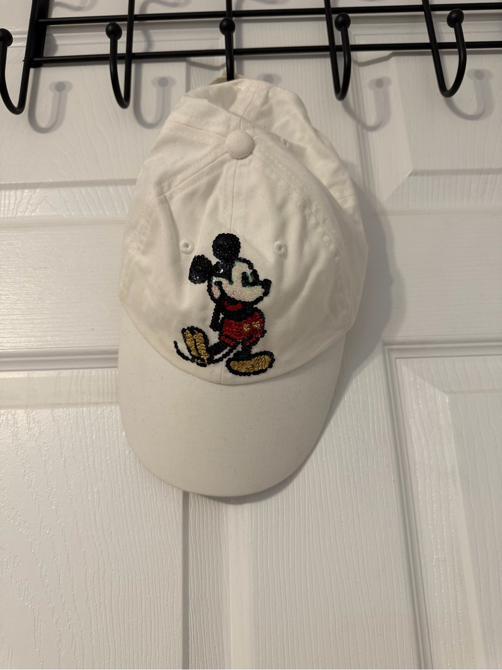 White Sequin Mickey Mouse Baseball Cap